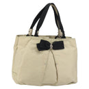 Salvatore Ferragamo Vala Hand Bag Nylon Beige Silver Auth 159394-1