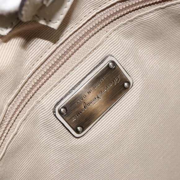 Salvatore Ferragamo Vala Hand Bag Nylon Beige Silver Auth 159394