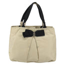 Salvatore Ferragamo Vala Hand Bag Nylon Beige Silver Auth 159394-13