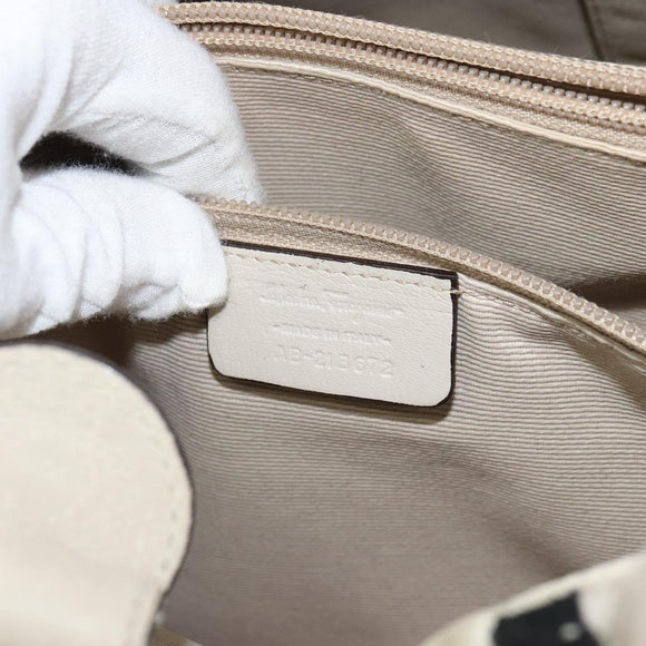 Salvatore Ferragamo Vala Hand Bag Nylon Beige Silver Auth 159394