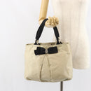 Salvatore Ferragamo Vala Hand Bag Nylon Beige Silver Auth 159394-25