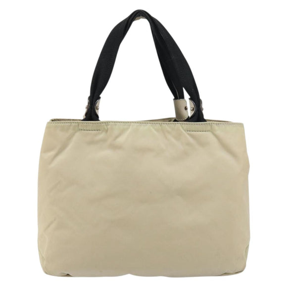 Salvatore Ferragamo Vala Hand Bag Nylon Beige Silver Auth 159394