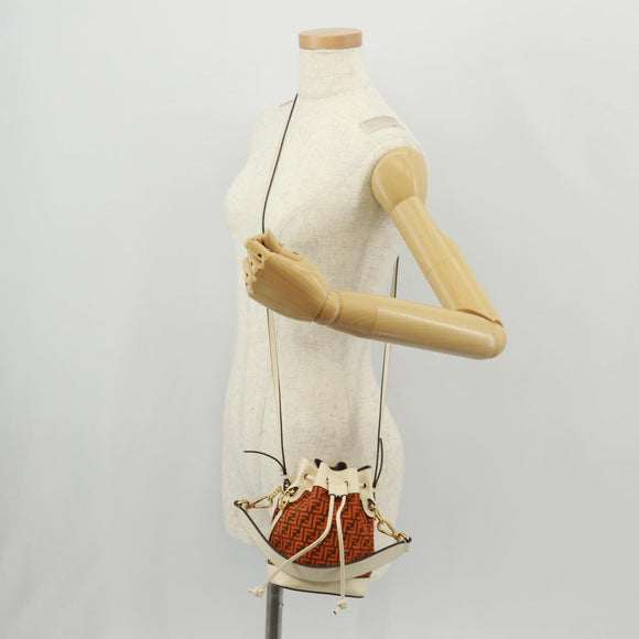 FENDI Zucchino Canvas Mini Montrezor Hand Bag 2way Orange Gold Auth 159396V