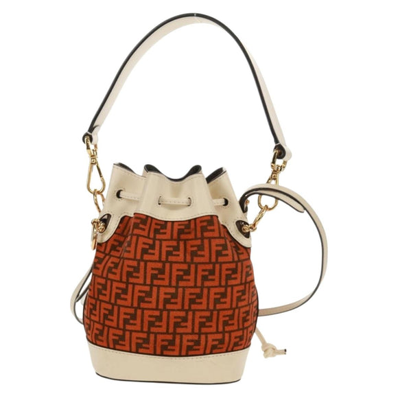 FENDI Zucchino Canvas Mini Montrezor Hand Bag 2way Orange Gold Auth 159396V
