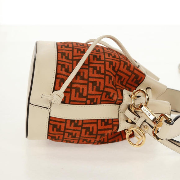 FENDI Zucchino Canvas Mini Montrezor Hand Bag 2way Orange Gold Auth 159396V