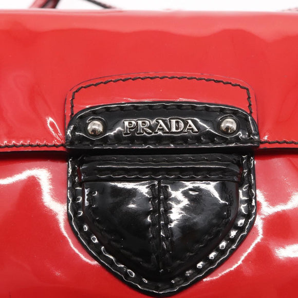 PRADA Shoulder Bag Enamel 2way Red Silver Auth 159397