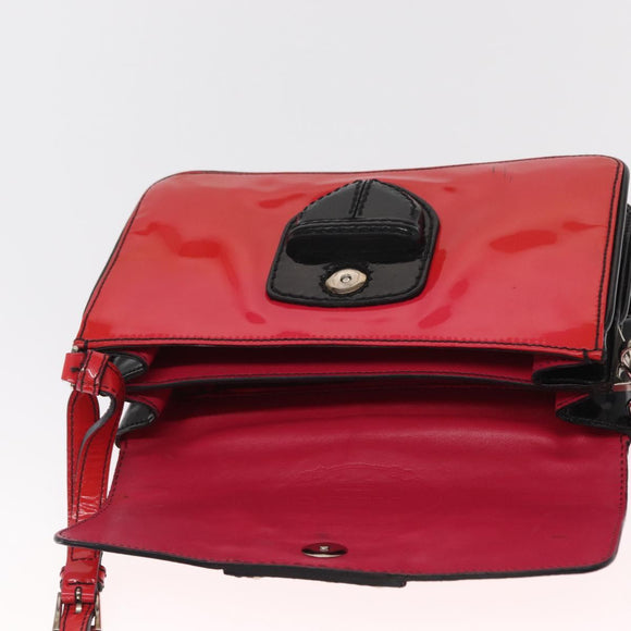 PRADA Shoulder Bag Enamel 2way Red Silver Auth 159397