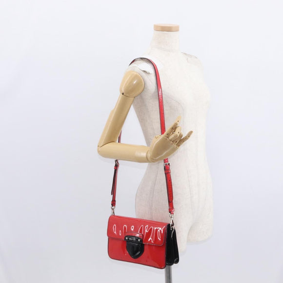 PRADA Shoulder Bag Enamel 2way Red Silver Auth 159397