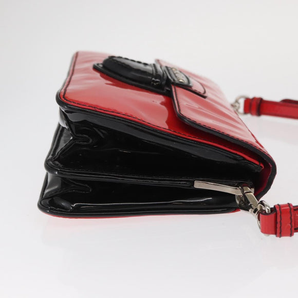 PRADA Shoulder Bag Enamel 2way Red Silver Auth 159397