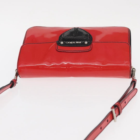 PRADA Shoulder Bag Enamel 2way Red Silver Auth 159397