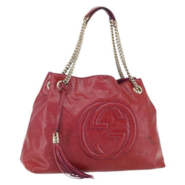 GUCCI Soho Chain Tote Bag Red Gold Auth 159398