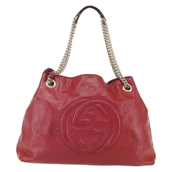 GUCCI Soho Chain Tote Bag Red Gold Auth 159398