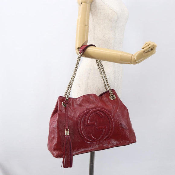 GUCCI Soho Chain Tote Bag Red Gold Auth 159398