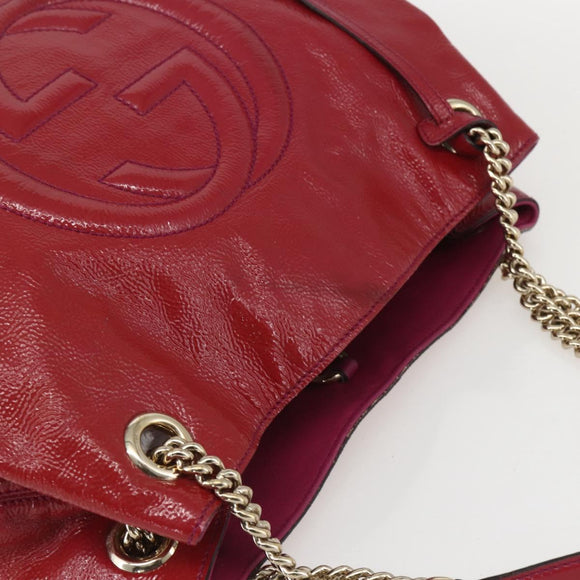 GUCCI Soho Chain Tote Bag Red Gold Auth 159398