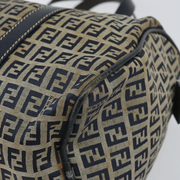 FENDI Zucchino Canvas Hand Bag Navy Silver Auth 159400