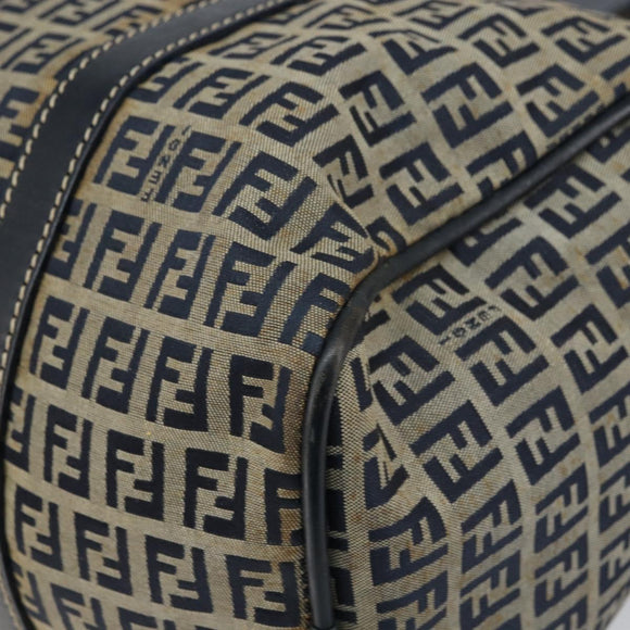FENDI Zucchino Canvas Hand Bag Navy Silver Auth 159400