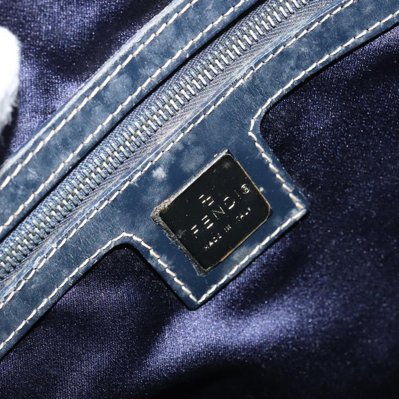 FENDI Zucchino Canvas Hand Bag Navy Silver Auth 159400