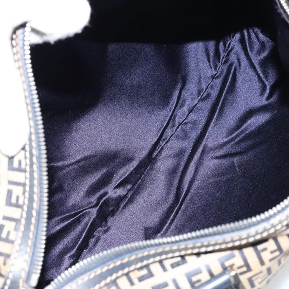FENDI Zucchino Canvas Hand Bag Navy Silver Auth 159400