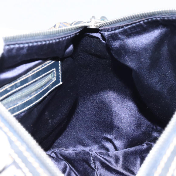 FENDI Zucchino Canvas Hand Bag Navy Silver Auth 159400