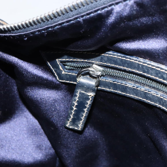 FENDI Zucchino Canvas Hand Bag Navy Silver Auth 159400