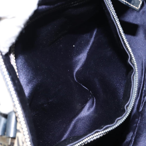 FENDI Zucchino Canvas Hand Bag Navy Silver Auth 159400