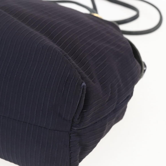 LOEWE Shoulder Bag Nylon Navy Gold Auth 159401