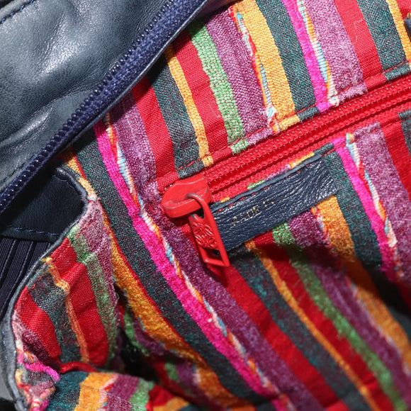 LOEWE Shoulder Bag Nylon Navy Gold Auth 159401