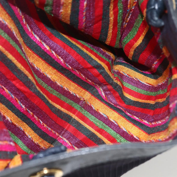 LOEWE Shoulder Bag Nylon Navy Gold Auth 159401