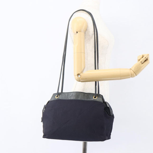 LOEWE Shoulder Bag Nylon Navy Gold Auth 159401