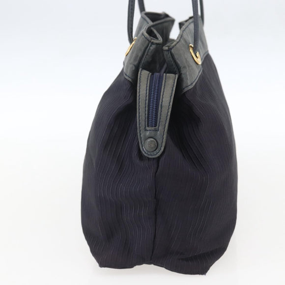 LOEWE Shoulder Bag Nylon Navy Gold Auth 159401