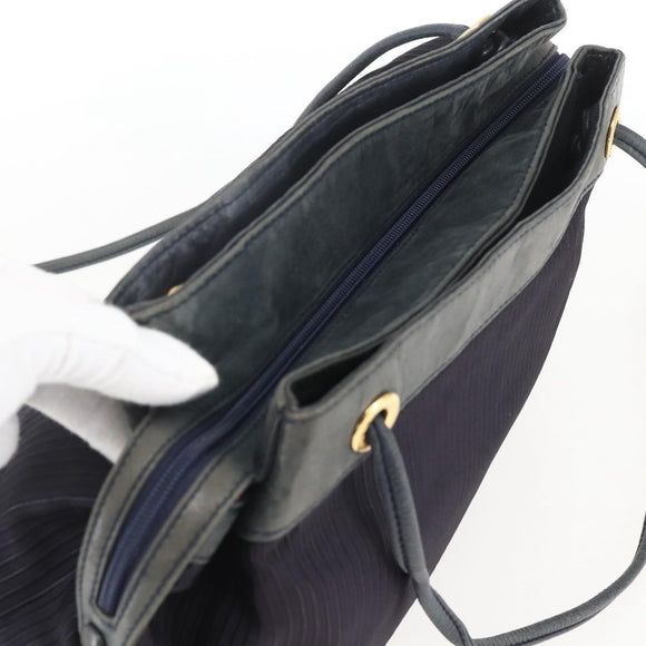 LOEWE Shoulder Bag Nylon Navy Gold Auth 159401