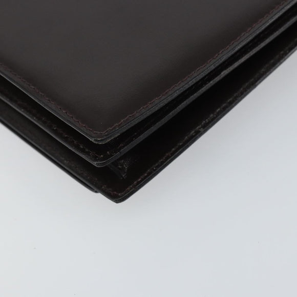 GUCCI Shoulder Bag Leather Dark Brown Gold Auth 159402