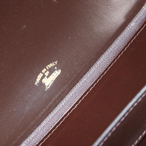 GUCCI Shoulder Bag Leather Dark Brown Gold Auth 159402