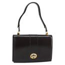 GUCCI Shoulder Bag Leather Dark Brown Gold Auth 159402-1