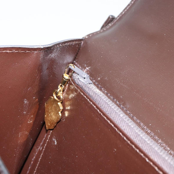 GUCCI Shoulder Bag Leather Dark Brown Gold Auth 159402