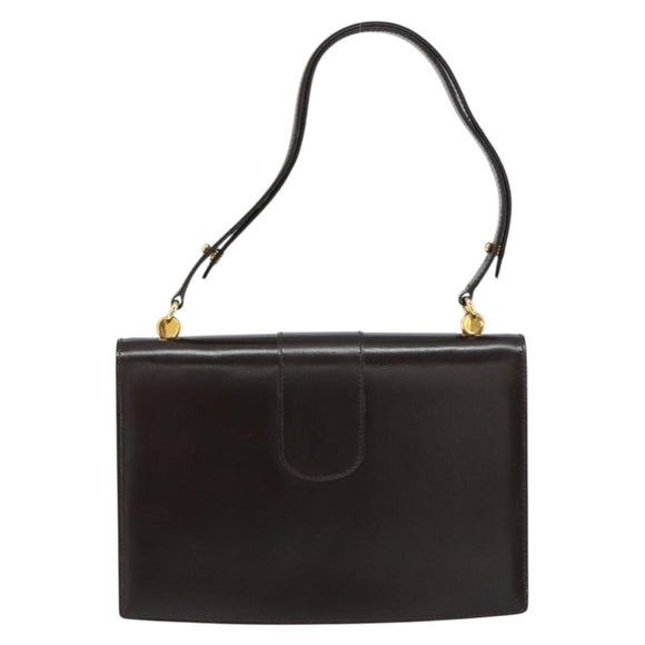 GUCCI Shoulder Bag Leather Dark Brown Gold Auth 159402