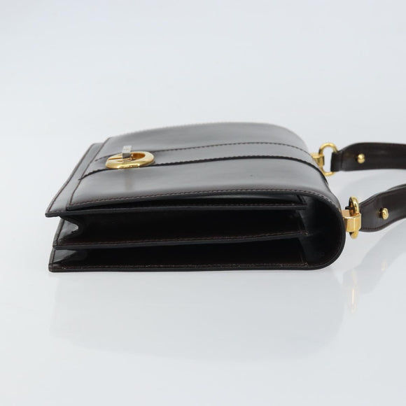 GUCCI Shoulder Bag Leather Dark Brown Gold Auth 159402