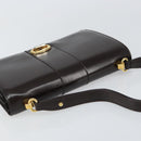 GUCCI Shoulder Bag Leather Dark Brown Gold Auth 159402-6