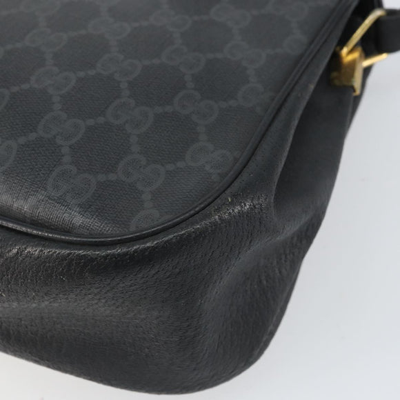 GUCCI GG Supreme Web Sherry Line Bag PVC Black Gold 116 02 076 Auth 159403
