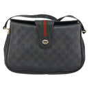 GUCCI GG Supreme Web Sherry Line Bag PVC Black Gold 116 02 076 Auth 159403-13