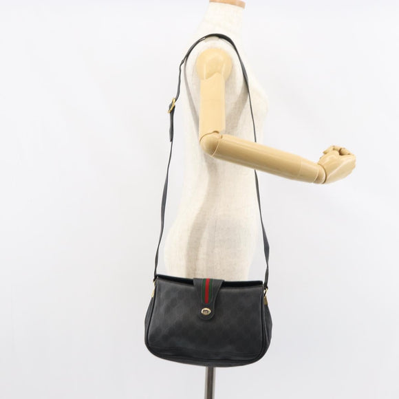 GUCCI GG Supreme Web Sherry Line Bag PVC Black Gold 116 02 076 Auth 159403