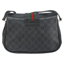 GUCCI GG Supreme Web Sherry Line Bag PVC Black Gold 116 02 076 Auth 159403-2