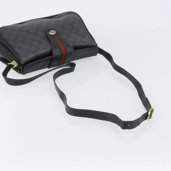 GUCCI GG Supreme Web Sherry Line Bag PVC Black Gold 116 02 076 Auth 159403