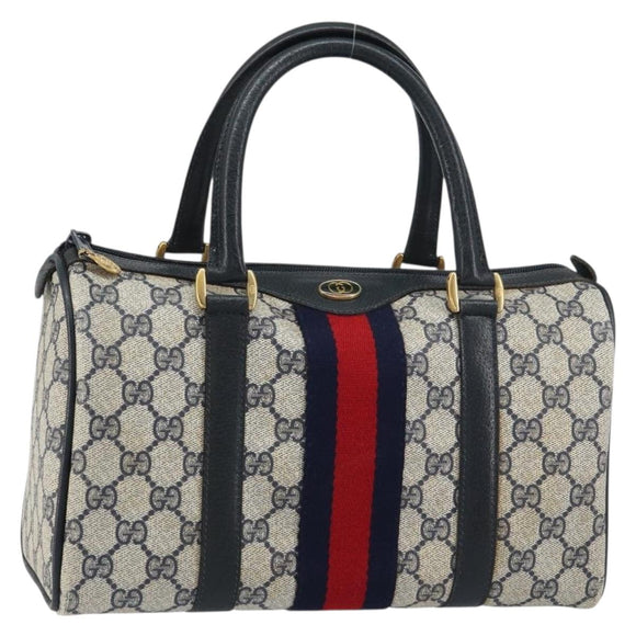 GUCCI GG Supreme Sherry Line Boston Bag PVC Navy Gold 69 02 006 Auth 159404