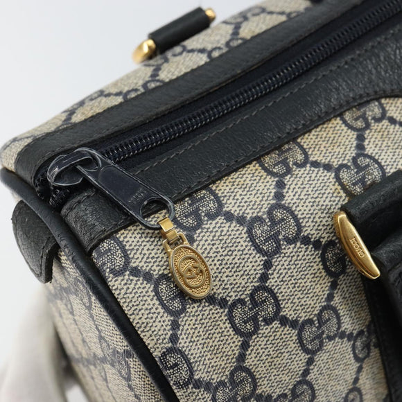 GUCCI GG Supreme Sherry Line Boston Bag PVC Navy Gold 69 02 006 Auth 159404