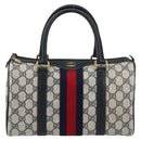 GUCCI GG Supreme Sherry Line Boston Bag PVC Navy Gold 69 02 006 Auth 159404-2