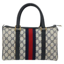 GUCCI GG Supreme Sherry Line Boston Bag PVC Navy Gold 69 02 006 Auth 159404-3