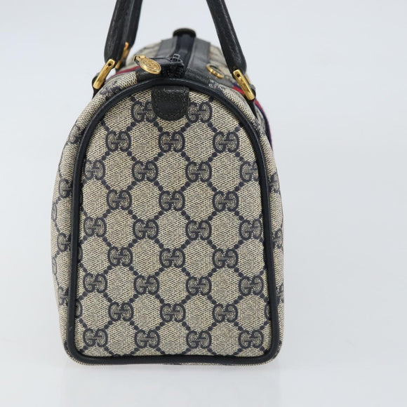 GUCCI GG Supreme Sherry Line Boston Bag PVC Navy Gold 69 02 006 Auth 159404