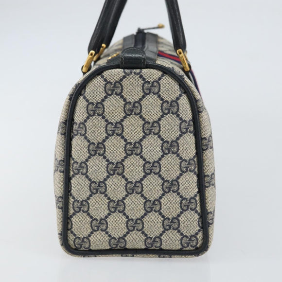 GUCCI GG Supreme Sherry Line Boston Bag PVC Navy Gold 69 02 006 Auth 159404