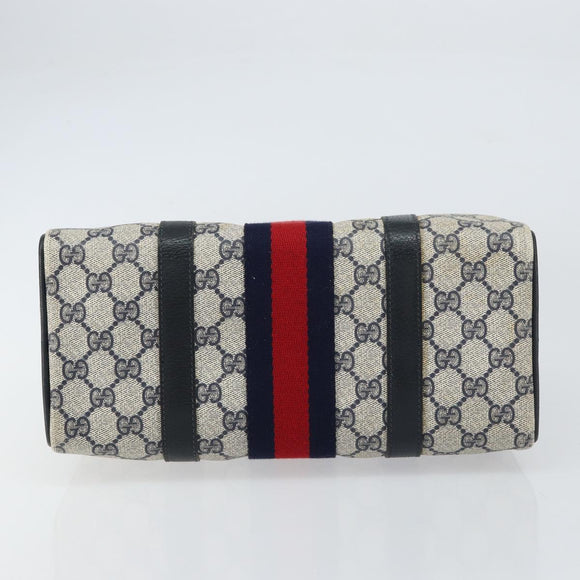 GUCCI GG Supreme Sherry Line Boston Bag PVC Navy Gold 69 02 006 Auth 159404
